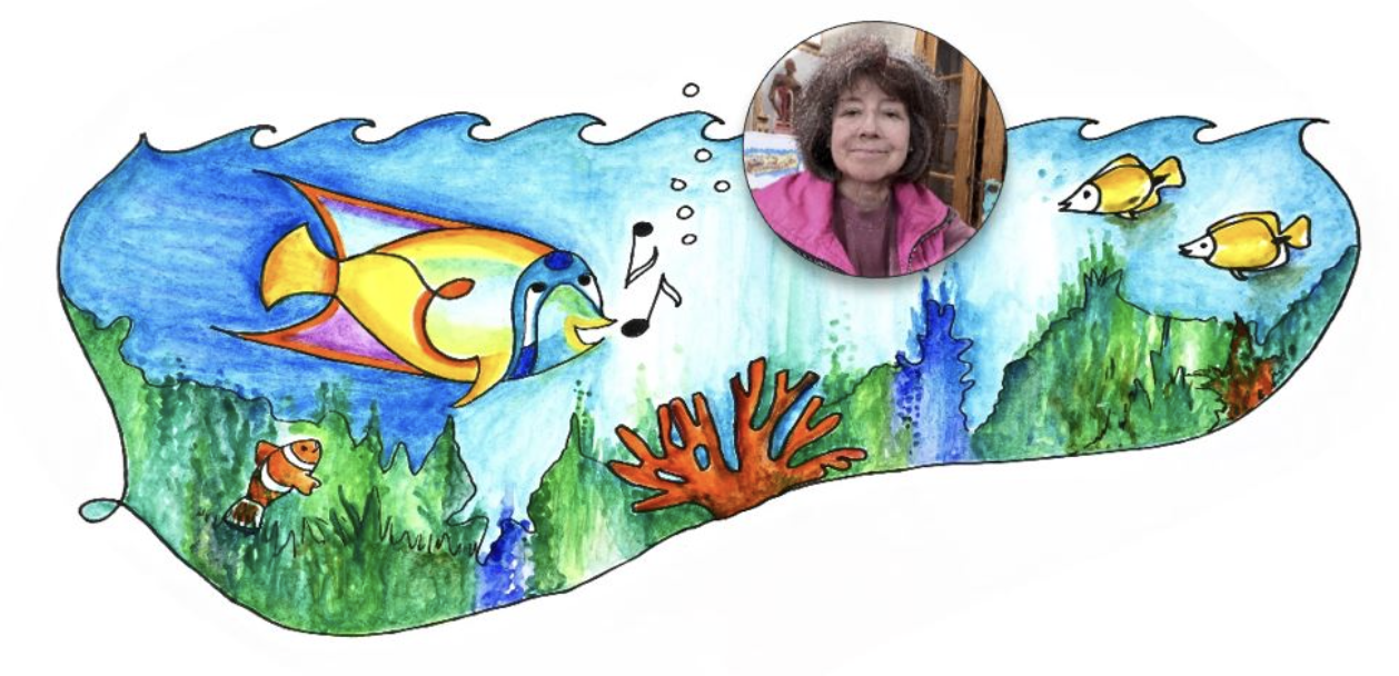 Ms. Fran - Frances C. Lynch with her seascape illustration